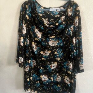 Jaclyn Smith Classic Floral Top with Blue and Cream Accents